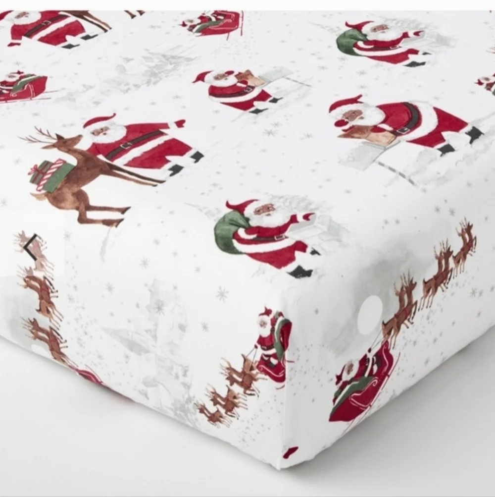 Pottery Barn Kids Heritage Black Santa Organic Flannel Fitted Crib Sheet NWT